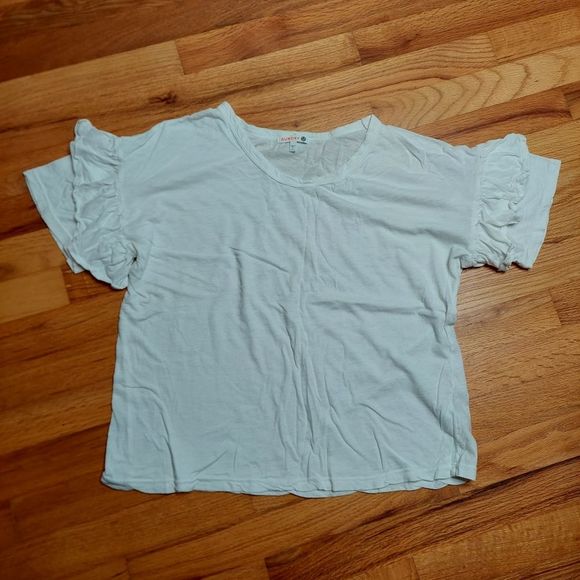 Sundry White Ruffle Sleeve Burnout Teeshirt Size 1 (US SMALL) EUC - Picture 1 of 7